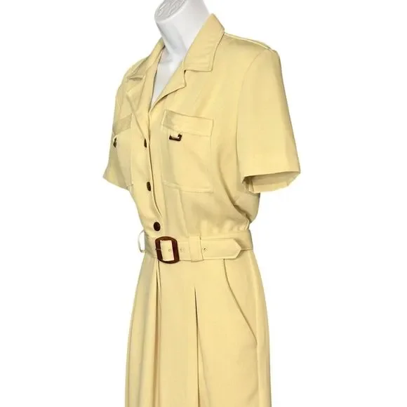 Vintage Cache Jumpsuit Dressy Pale Yellow Short Sleeve Belted Career Retro Sz 6 - Picture 3 of 11